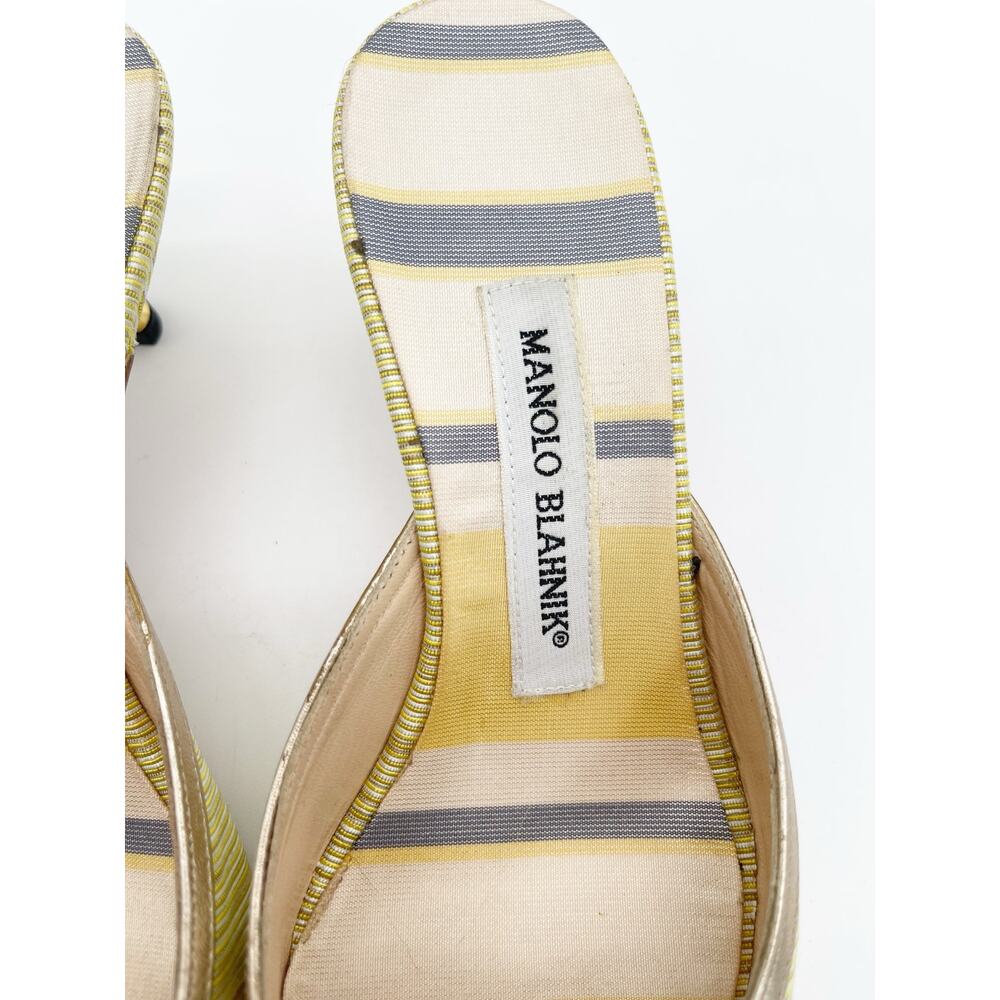 Manolo Blahnik Retro Green Striped Crystal Pointed Toe Kitten Heel Mules IT 36.5 - Picture 12 of 12